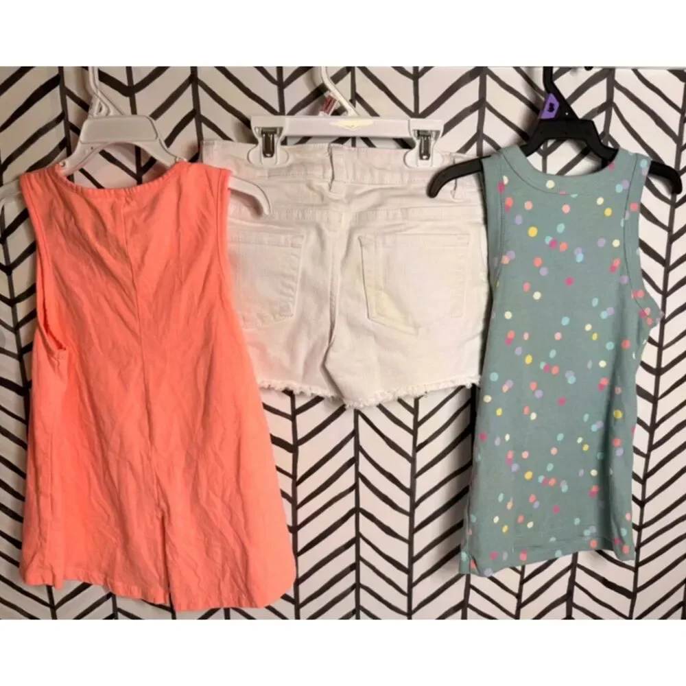 Cat & Jack &Wonder Nation 3Pc Tanks & White Denim Shorts Bundle Girls M 7-8 5064